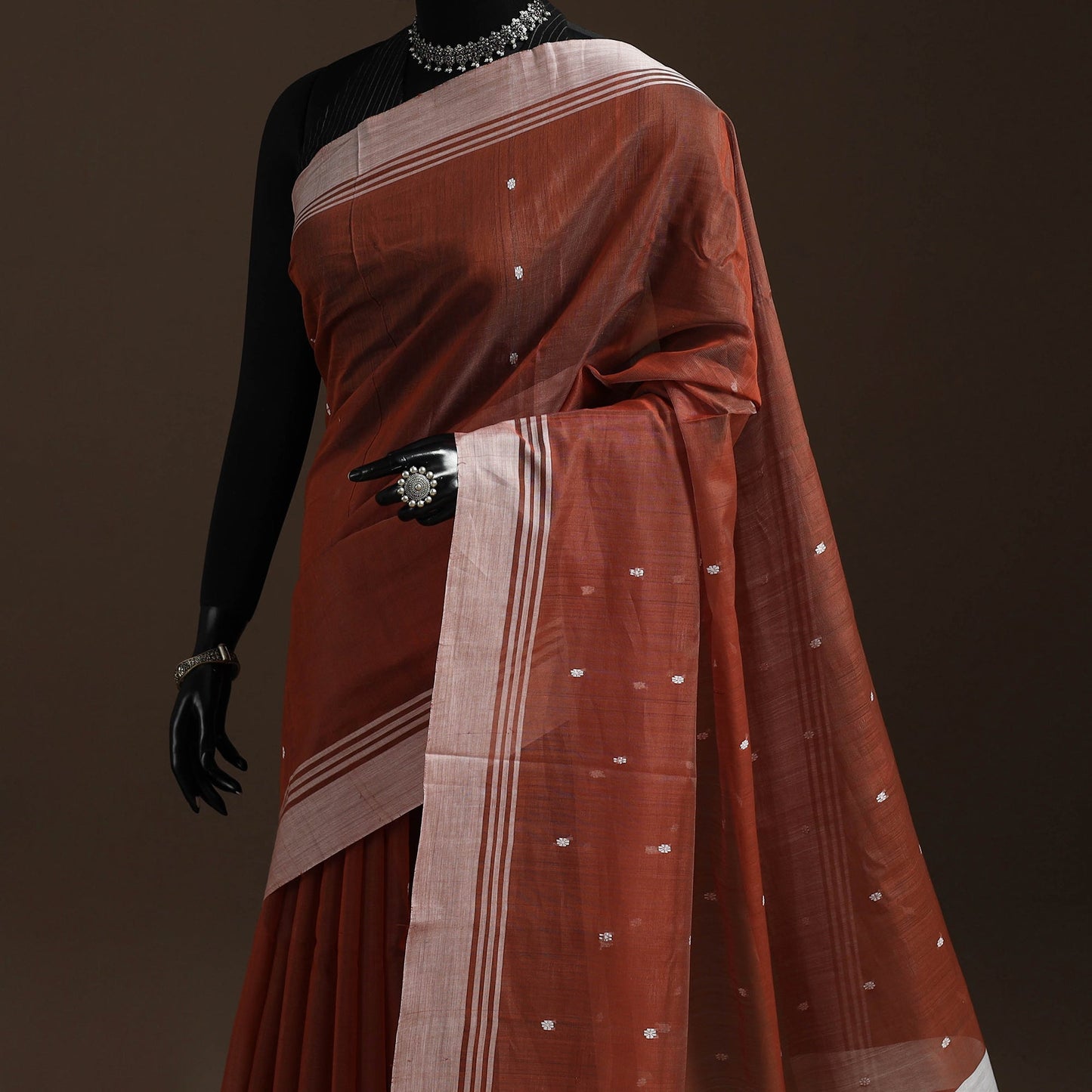 Brown - traditional handloom buti chanderi silk saree 06