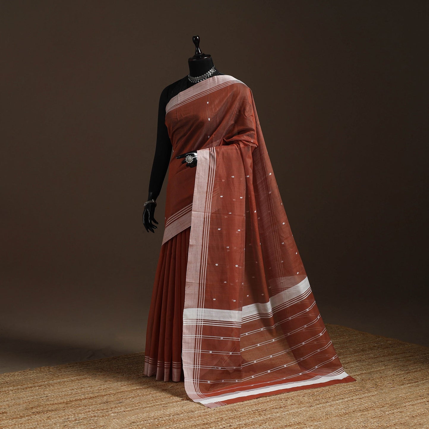 Brown - traditional handloom buti chanderi silk saree 06