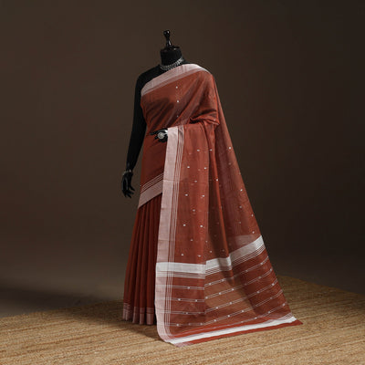 Brown - traditional handloom buti chanderi silk saree 06