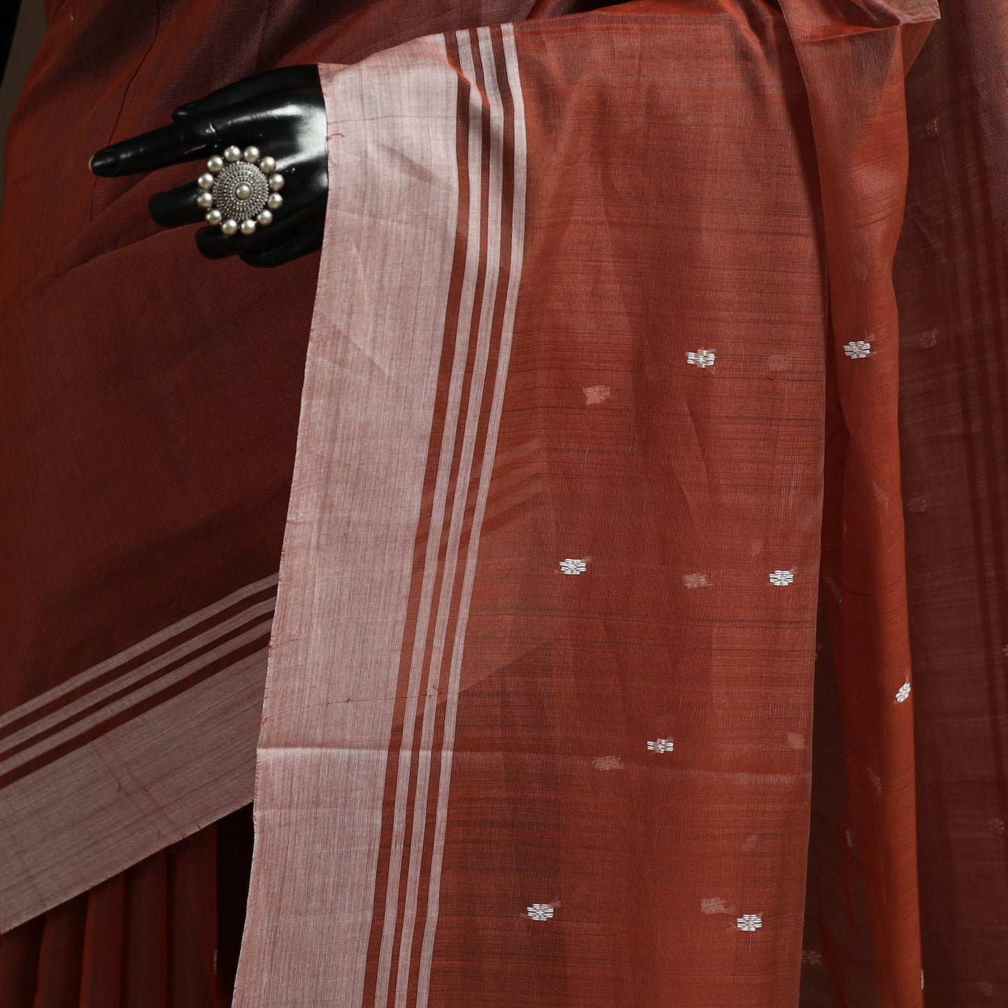 Brown - traditional handloom buti chanderi silk saree 06