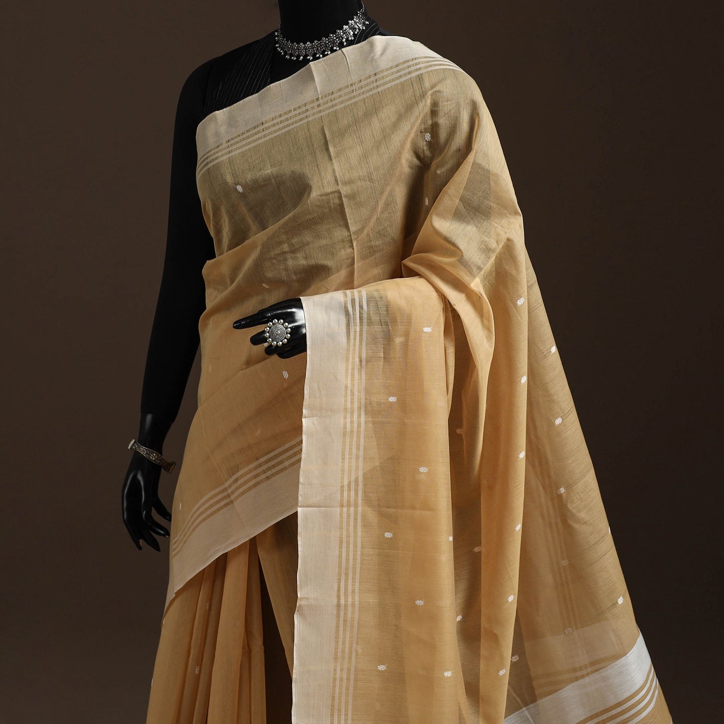 Brown - traditional handloom buti chanderi silksaree 09