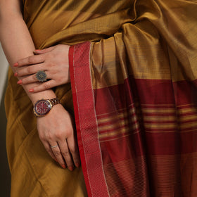 Brown - traditional handloom silk cotton maheshwari saree