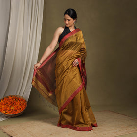 Brown - traditional handloom silk cotton maheshwari saree