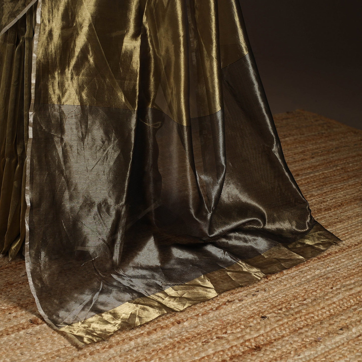 Brown - traditional handloom tissue zari chanderi silk