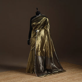 Brown - traditional handloom tissue zari chanderi silk