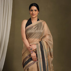 Brown - traditional handloom zari work silk maheshwari