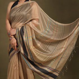 Brown - traditional handloom zari work silk maheshwari