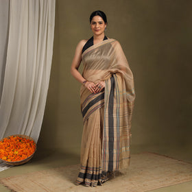 Brown - traditional handloom zari work silk maheshwari