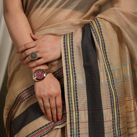 Brown - traditional handloom zari work silk maheshwari