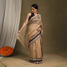 Brown - traditional handloom zari work silk maheshwari