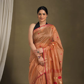 Brown - traditional handloom zari work silk maheshwari