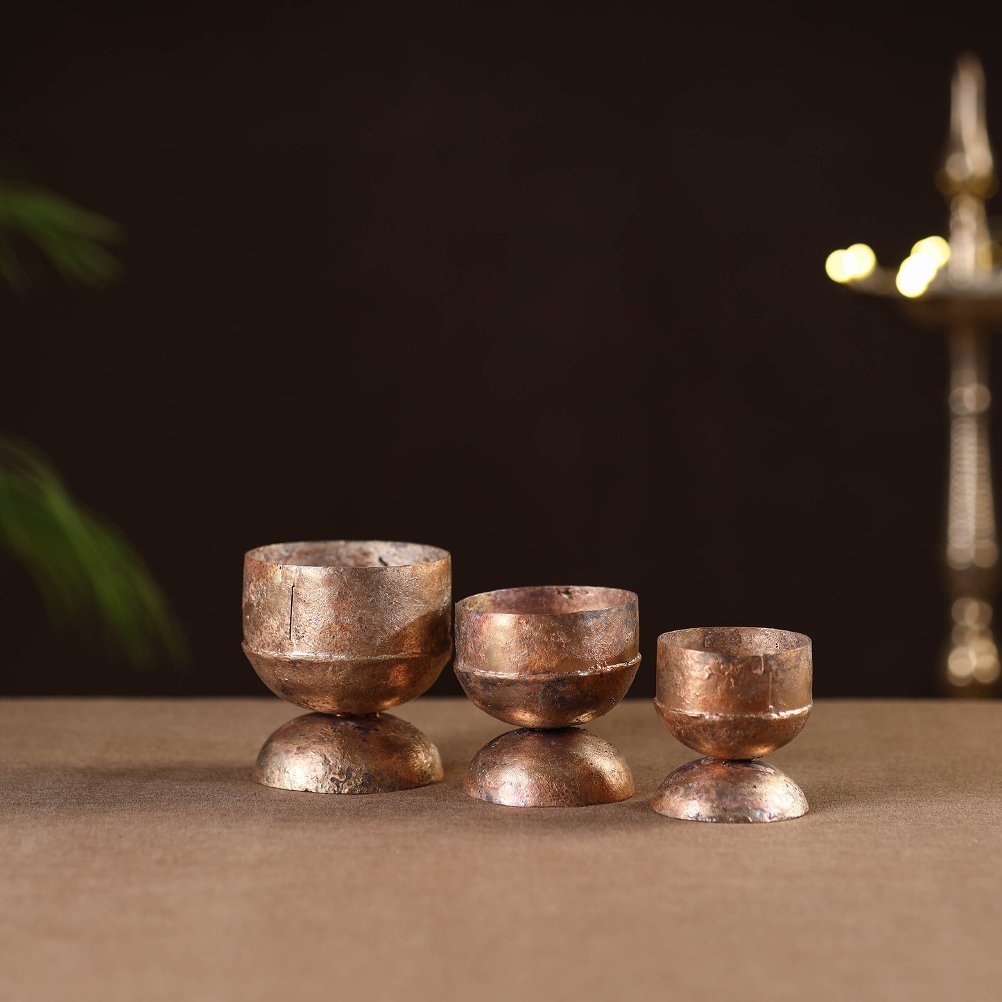 Traditional kutch copper coated iron candle stand (set