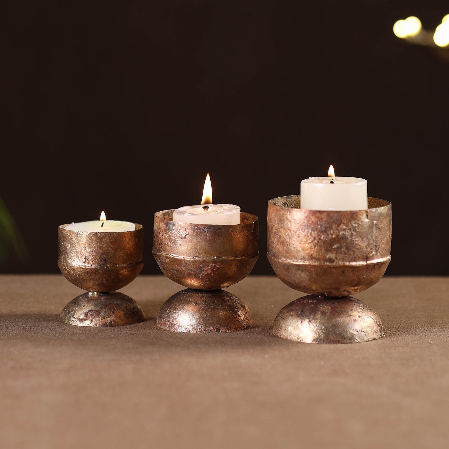 Traditional kutch copper coated iron candle stand (set