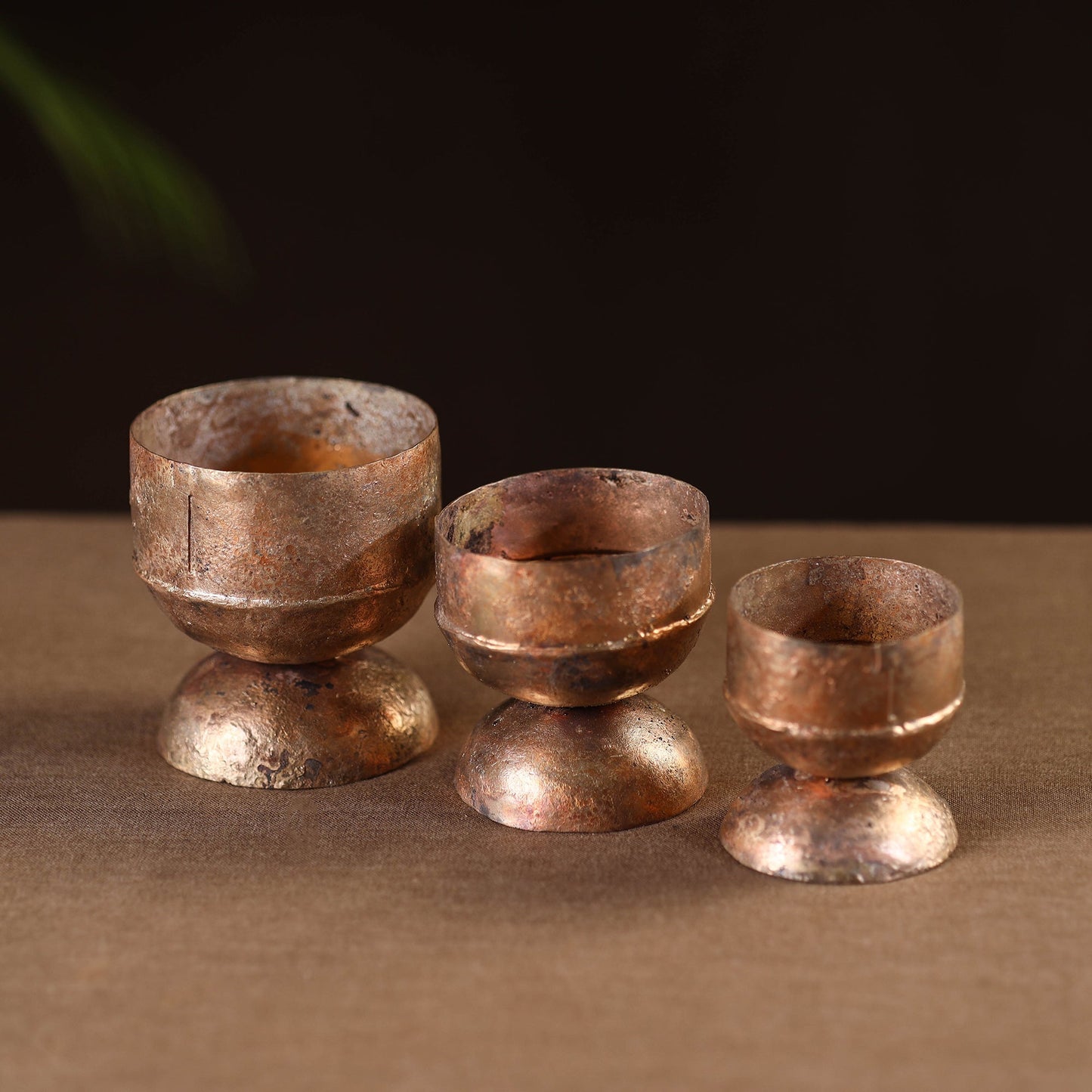 Traditional kutch copper coated iron candle stand (set