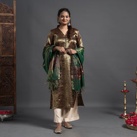  Traditional Maheshwari Tissue Zari Work Cotton Handloom Kurta with Dupatta Set 