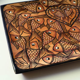 Brown Traditional Pattachitra Hand Painted Akashmoni Wooden Tray