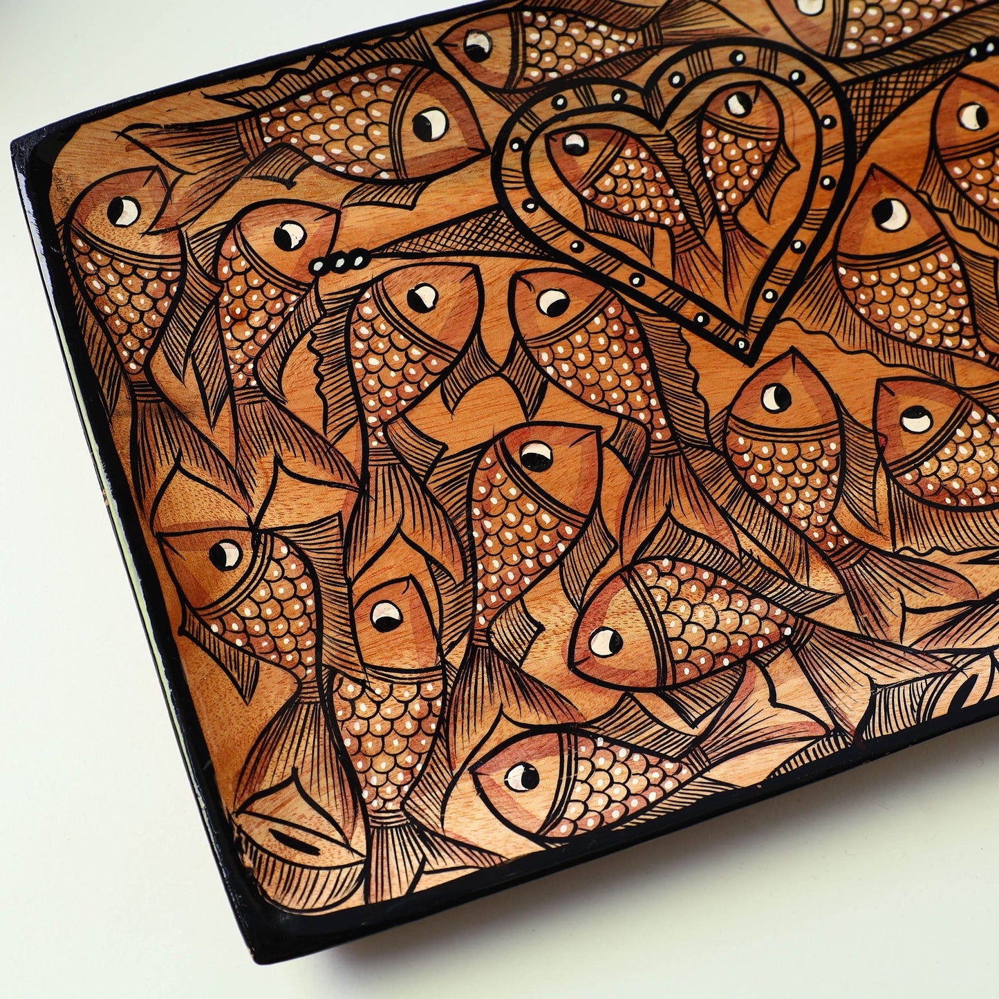 Brown Traditional Pattachitra Hand Painted Akashmoni Wooden Tray