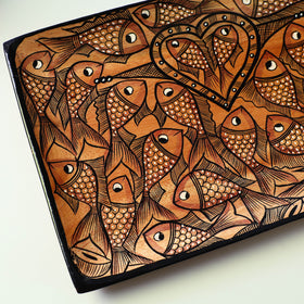 Brown Traditional Pattachitra Hand Painted Akashmoni Wooden Tray