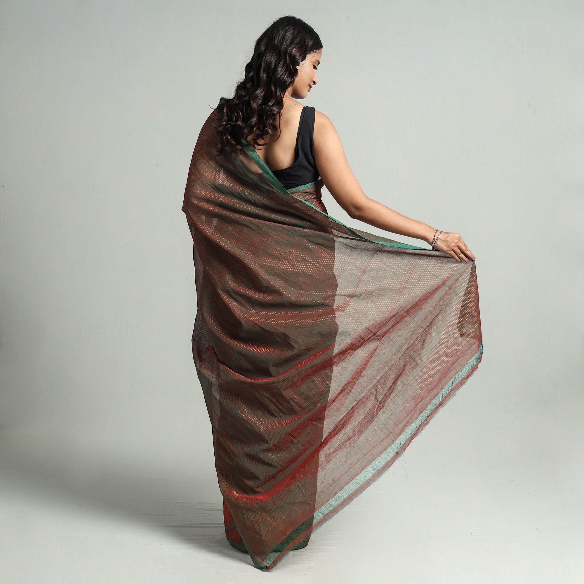 Brown - traditional venkatagiri handloom cotton zari stripe