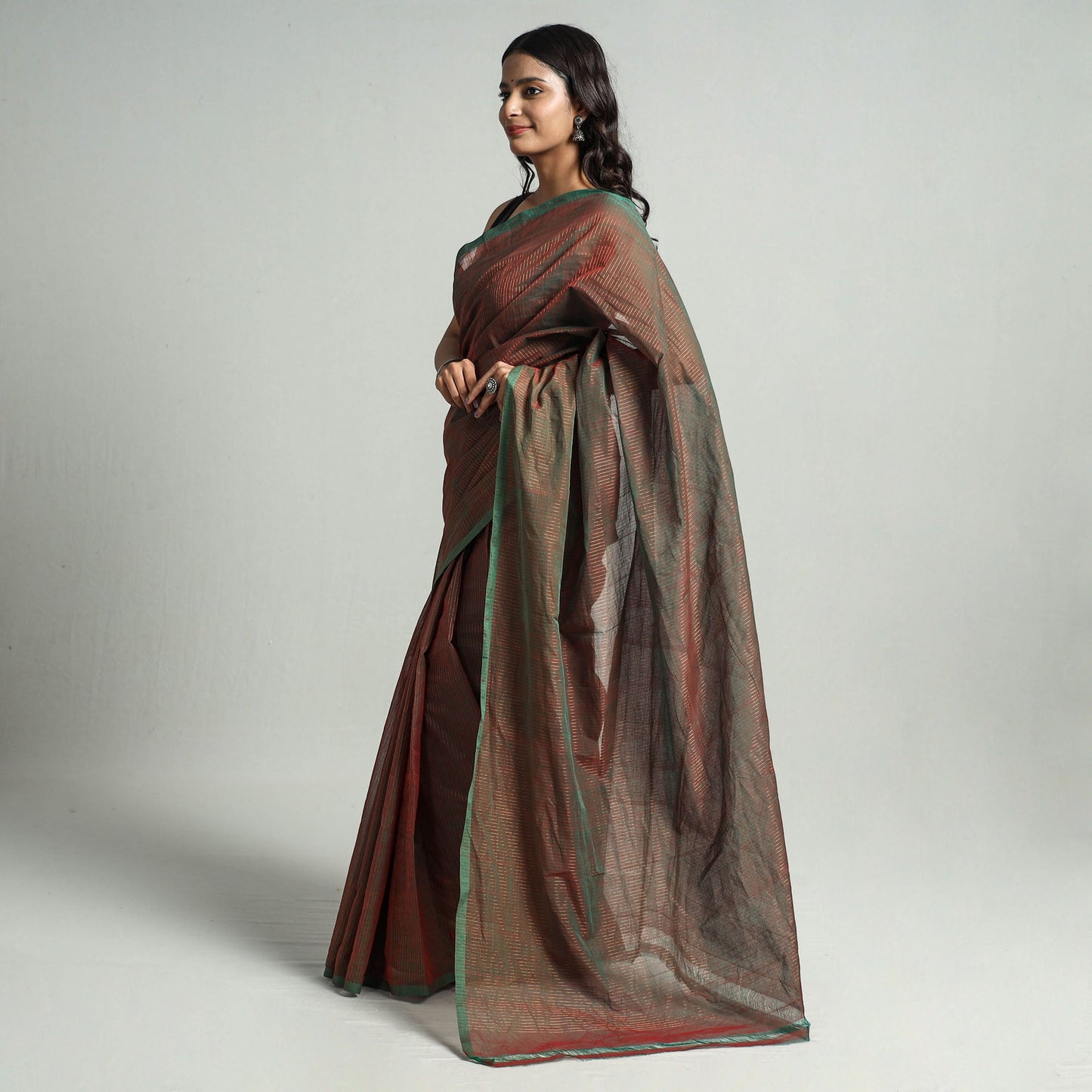 Brown - traditional venkatagiri handloom cotton zari stripe