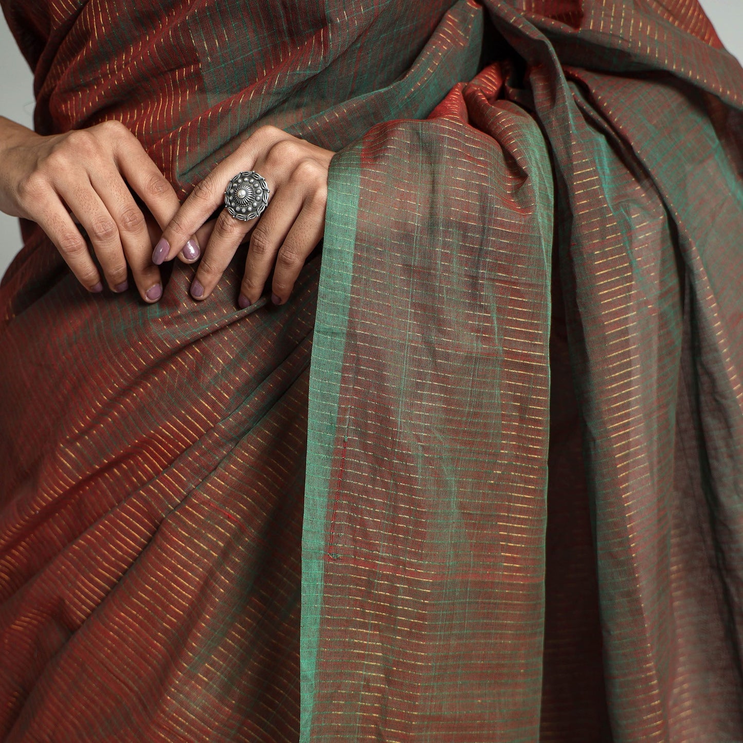 Brown - traditional venkatagiri handloom cotton zari stripe