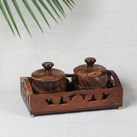 Brown Tray with 2 Bowls - Handcrafted with Sheesham Wood