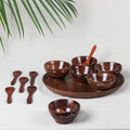 Handcrafted Brown Tray, Bowl & Spoon Set (Set of 6)