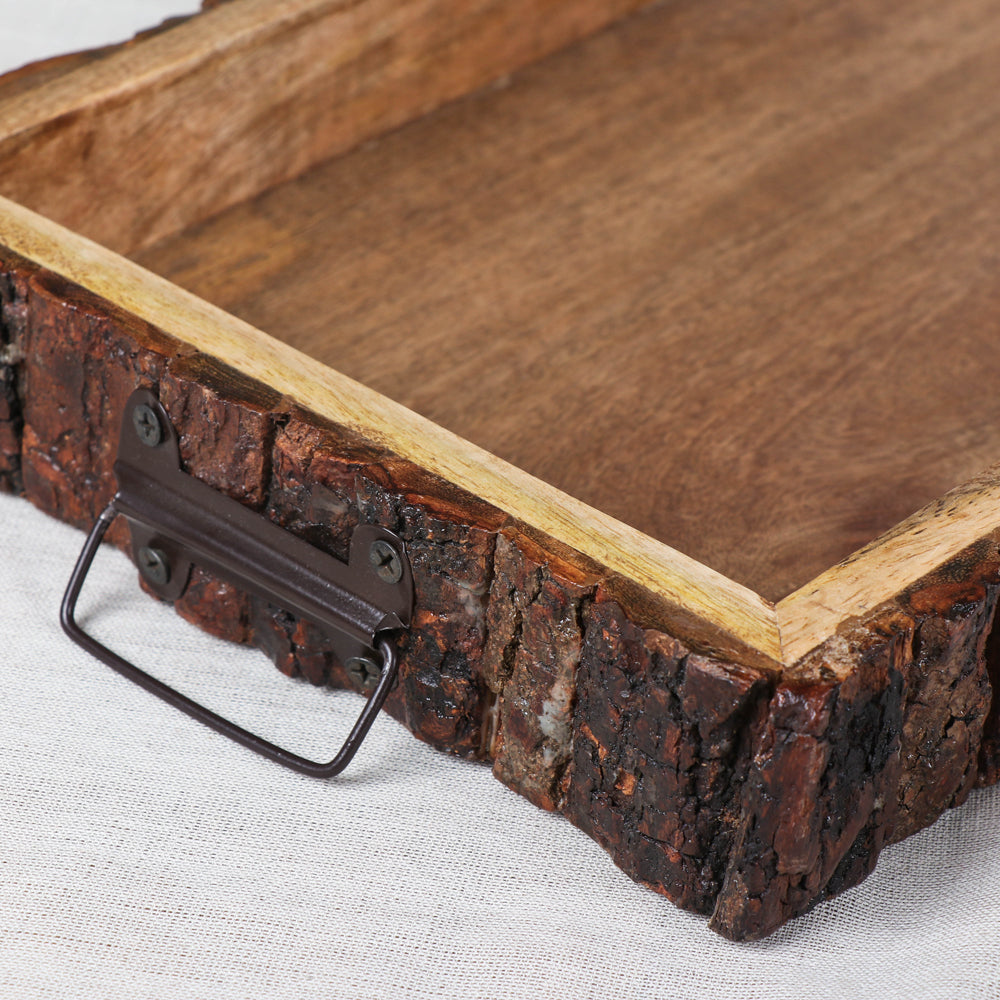 Brown Tray - Handcrafted with Sheesham Wood with Iron Handle
