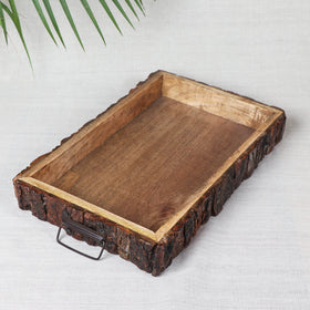 Brown Tray - Handcrafted with Sheesham Wood with Iron Handle