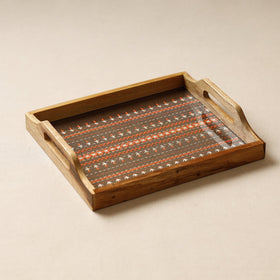 Tribal Hand Embroidered Sagwan Wood Brown Tray