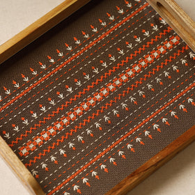 Tribal Hand Embroidered Sagwan Wood Brown Tray