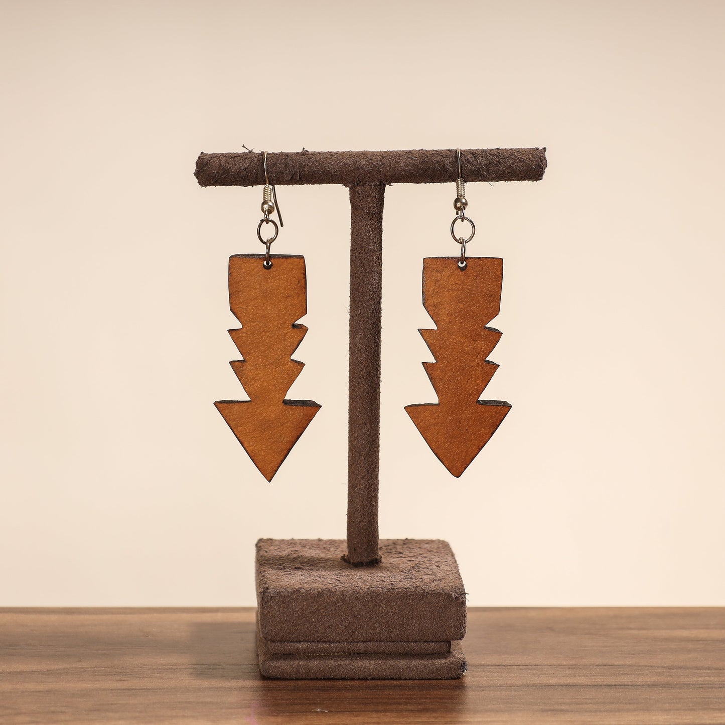 Brown Tuma Craft Dried Bottle Gourd Arrow Shape Earrings