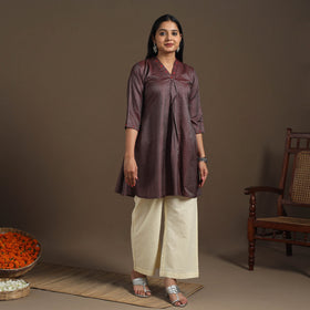 Brown Tussar Silk Cotton Kurta with Fine Hand Embroidery