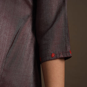 Brown Tussar Silk Cotton Kurta with Fine Hand Embroidery