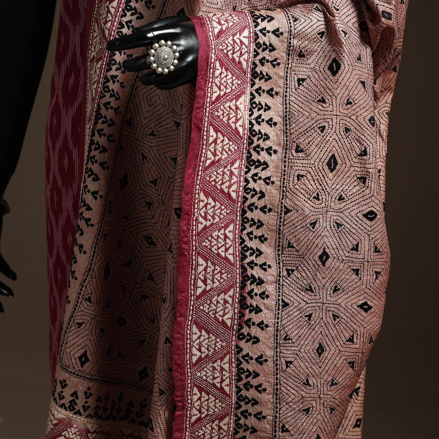 Brown - tussar silk handloom bengal hand kantha work