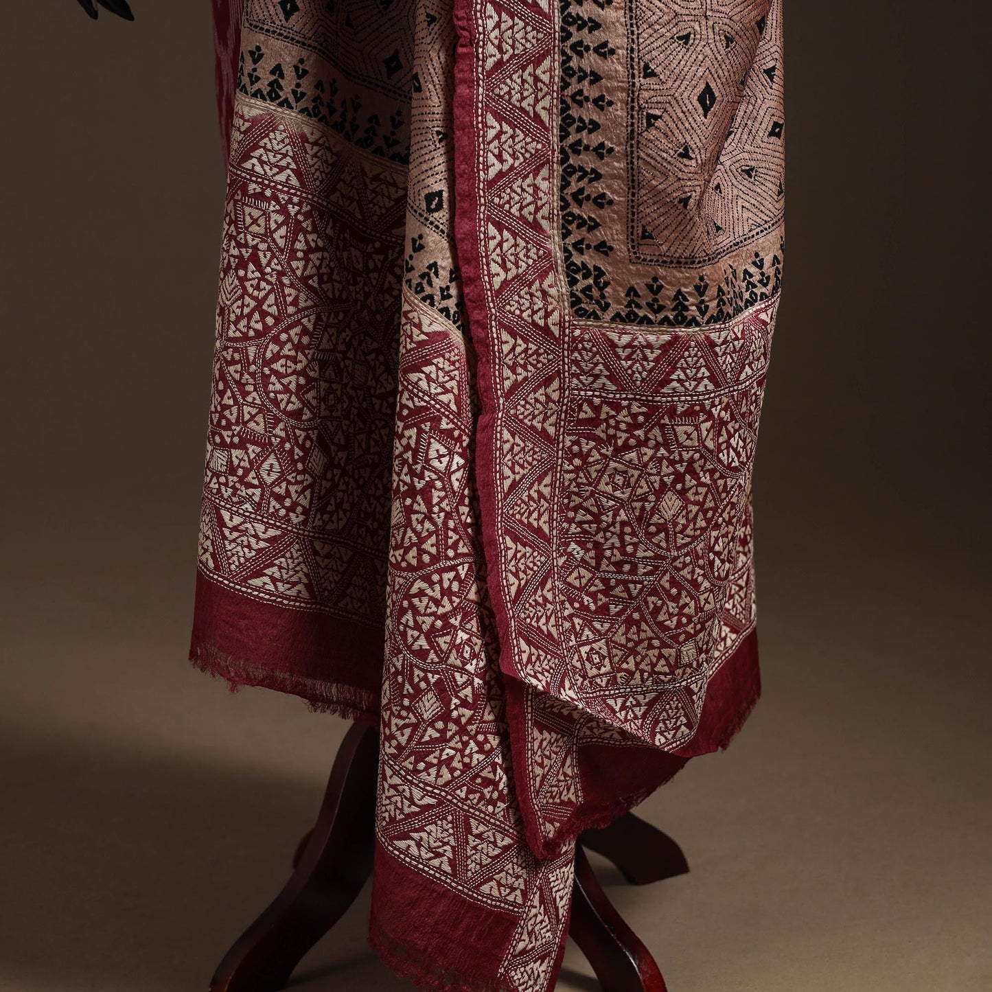 Brown - tussar silk handloom bengal hand kantha work