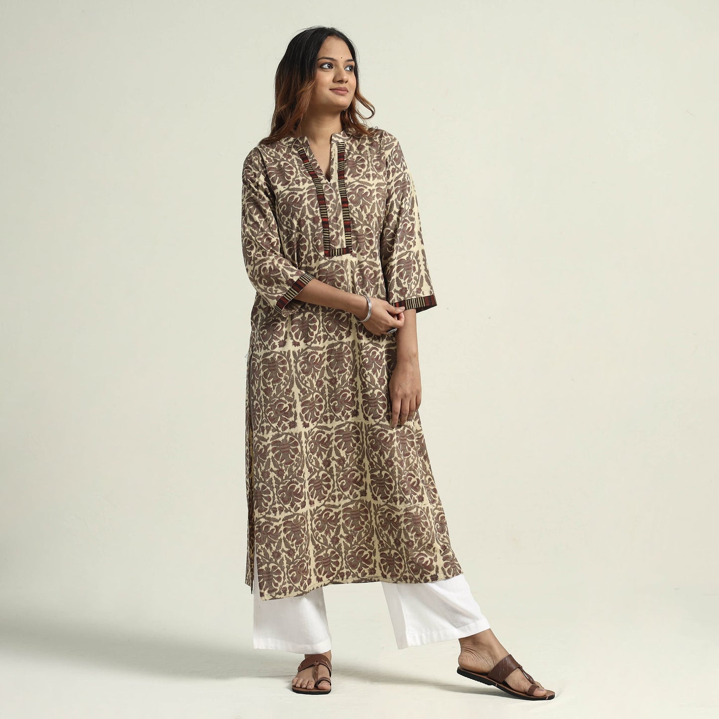Brown - Vanaspati Hand Block Printed Cotton Straight Kurta