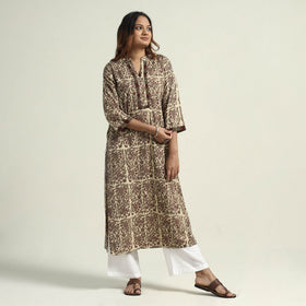 Brown - Vanaspati Hand Block Printed Cotton Straight Kurta