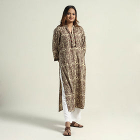 Brown - Vanaspati Hand Block Printed Cotton Straight Kurta