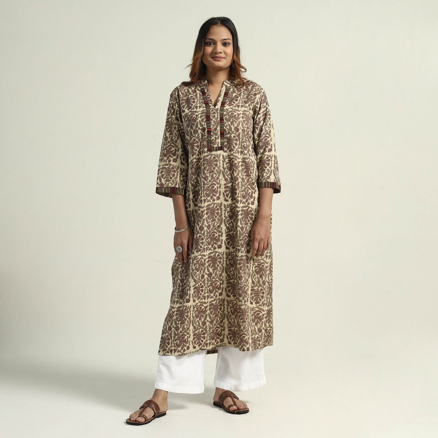 Brown - Vanaspati Hand Block Printed Cotton Straight Kurta
