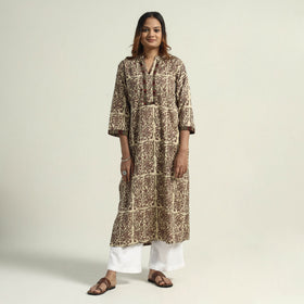 Brown - Vanaspati Hand Block Printed Cotton Straight Kurta
