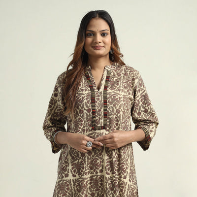 Brown - Vanaspati Hand Block Printed Cotton Straight Kurta