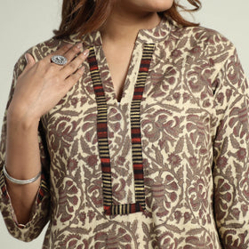 Brown - Vanaspati Hand Block Printed Cotton Straight Kurta