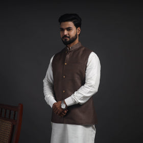 Brown - vidarbha tussar x katia silk handloom nehru jacket