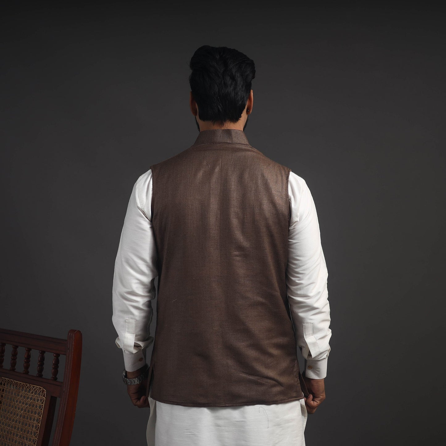 Brown - vidarbha tussar x katia silk handloom nehru jacket