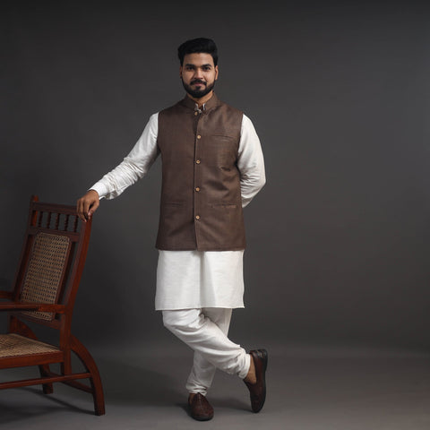 Brown - vidarbha tussar x katia silk handloom nehru jacket
