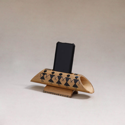 Warli handpainted hand carved natural bamboo wood phone