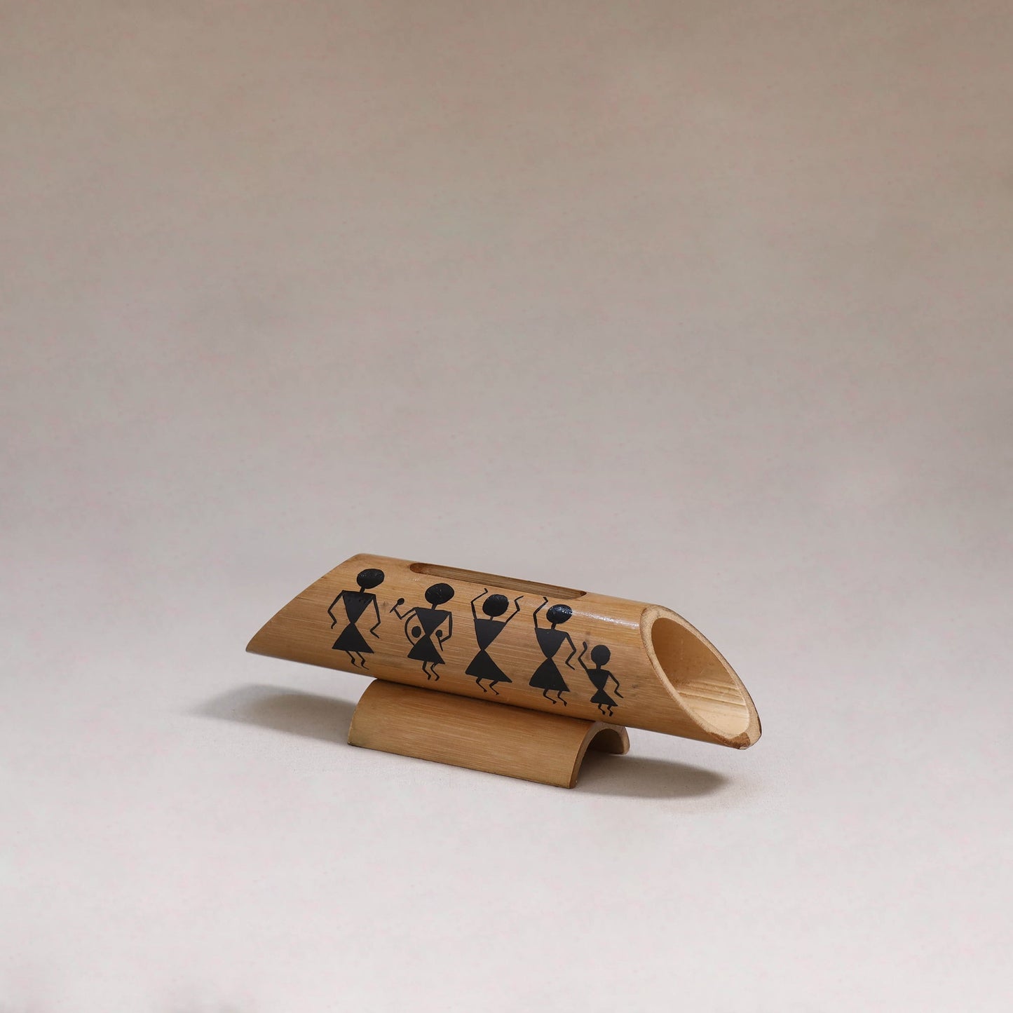 Warli handpainted hand carved natural bamboo wood phone