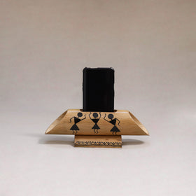 Warli handpainted hand carved natural bamboo wood phone