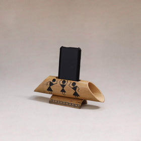 Warli handpainted hand carved natural bamboo wood phone